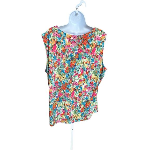 Norm Thompson Women's Plus Multicolor Watercolor Floral Tank Top Size 1X - Picture 2 of 6